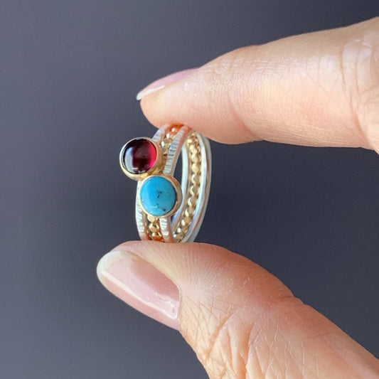 Garnet and turquoise Stacking ring set