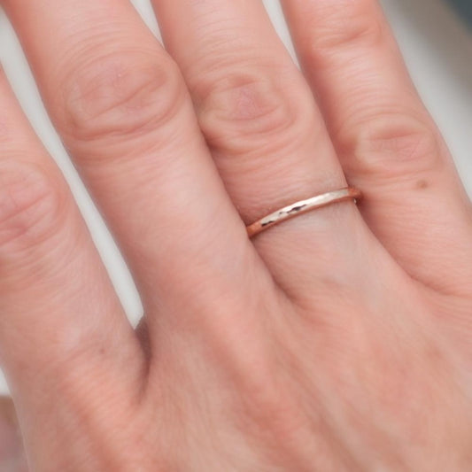 18k Hammered Gold Ring on Hand