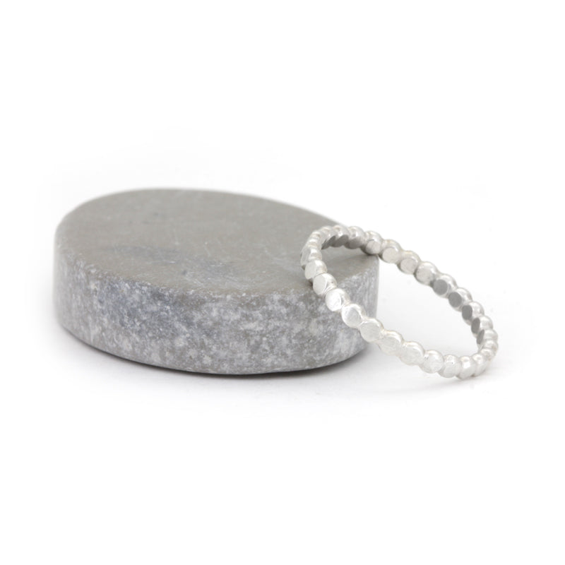 Stackable silver ring band beaded