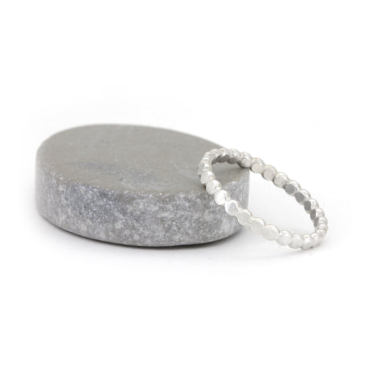 Stackable silver ring band beaded