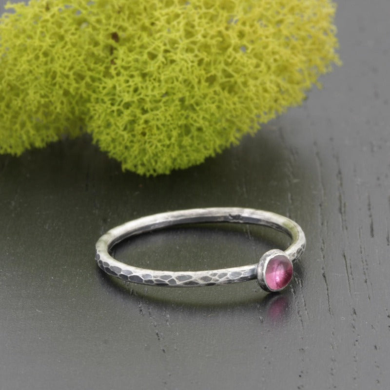 Oxidized hammered tourmaline stacking ring