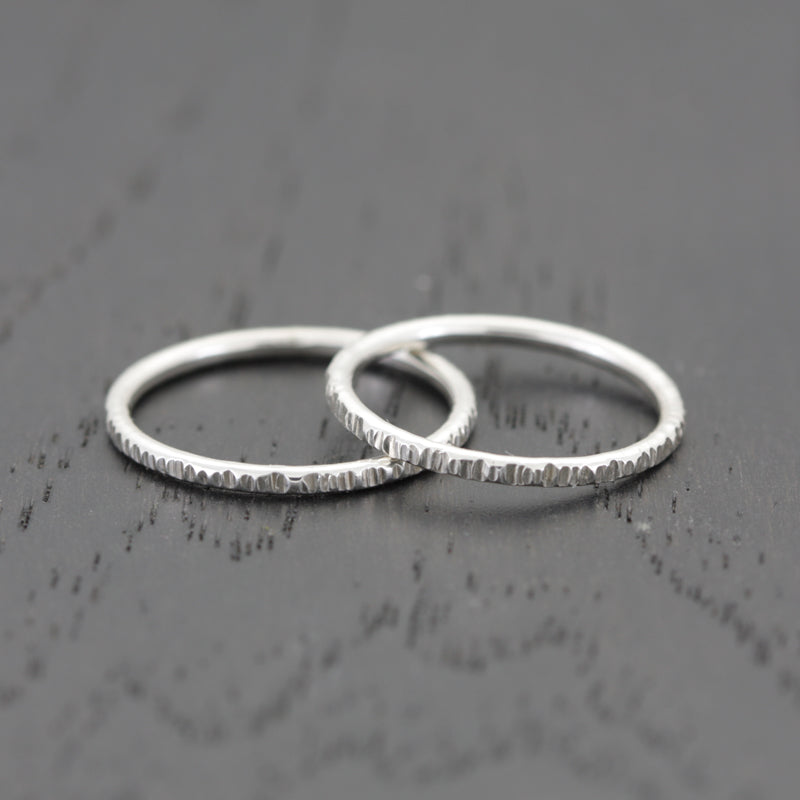 Hammered Sterling Silver Ring Band Stackable - RIPPLE