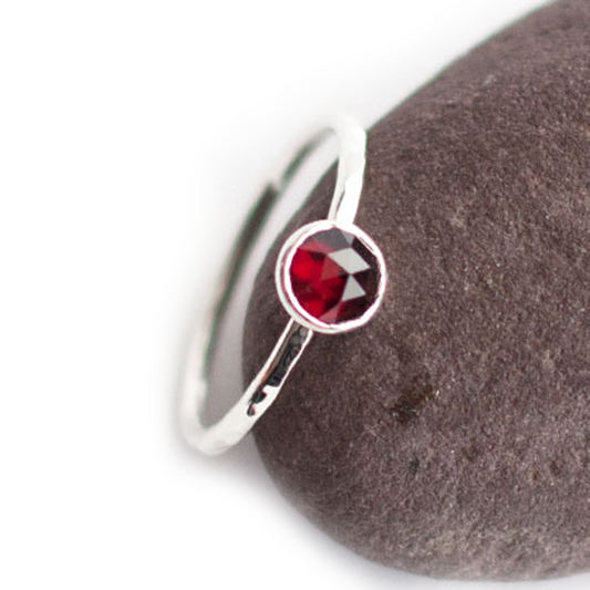 Rose Cut Garnet and Silver Stacking Ring