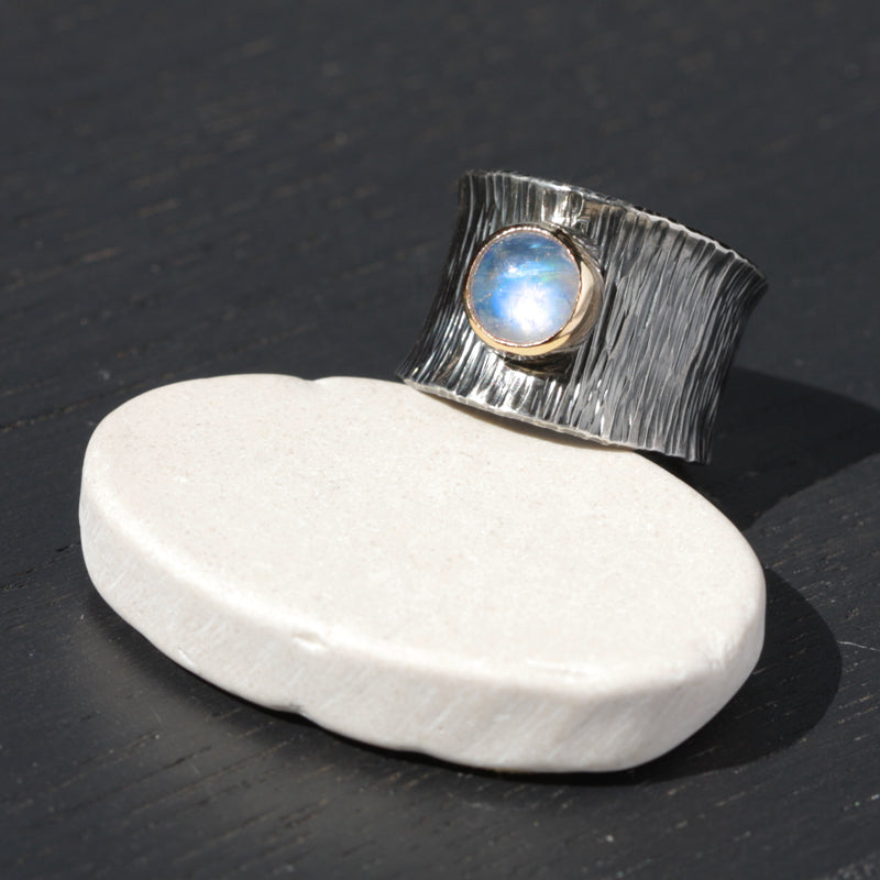 rainbow moonstone 14k gold and silver ring