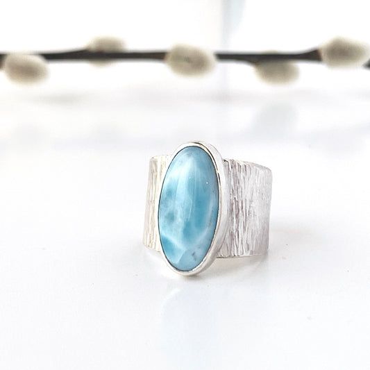 Silver Larimar Cocktail Cuff Ring - FEYRE
