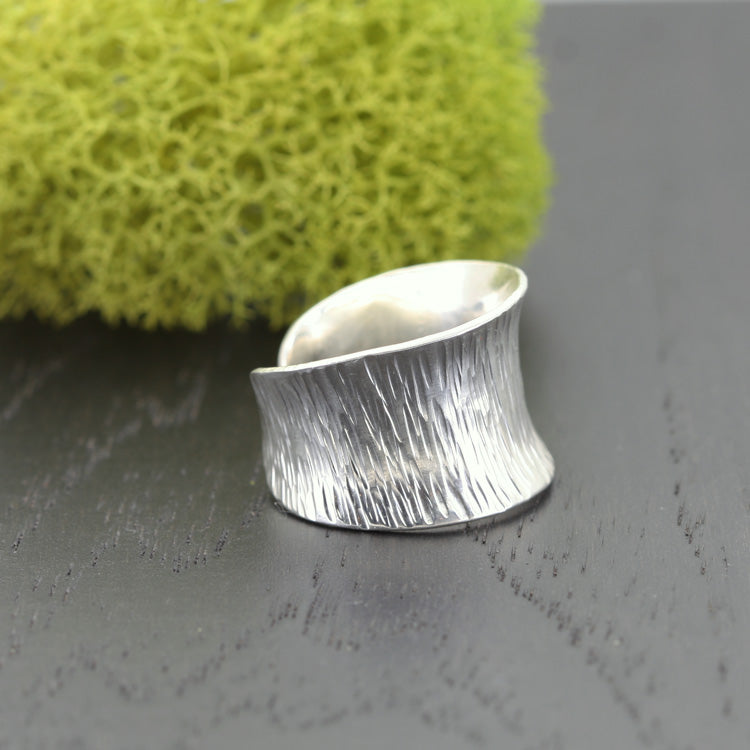 Wide Band Silver Ring Textured