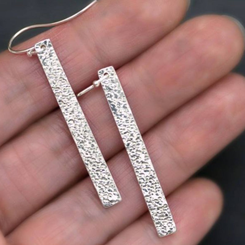 Textured Silver Bar Earrings