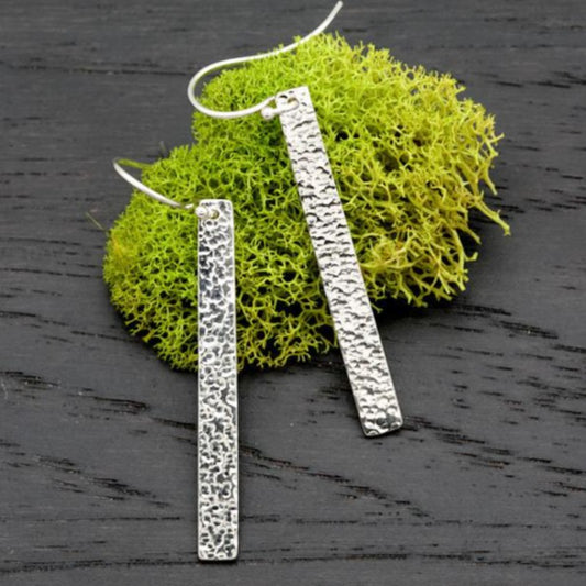 Textured Silver Bar Earrings