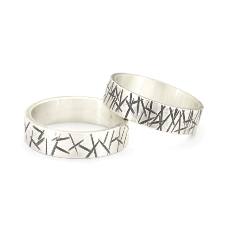 Modern Bamboo Textured Silver Band Ring
