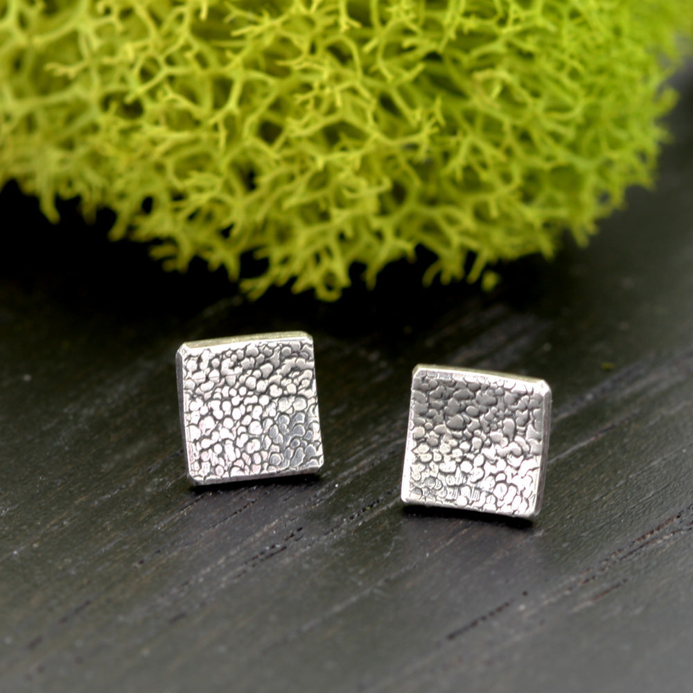 Dainty silver square post earrings