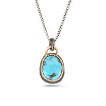 Free form Kingman Turquoise gold and silver pendant necklace