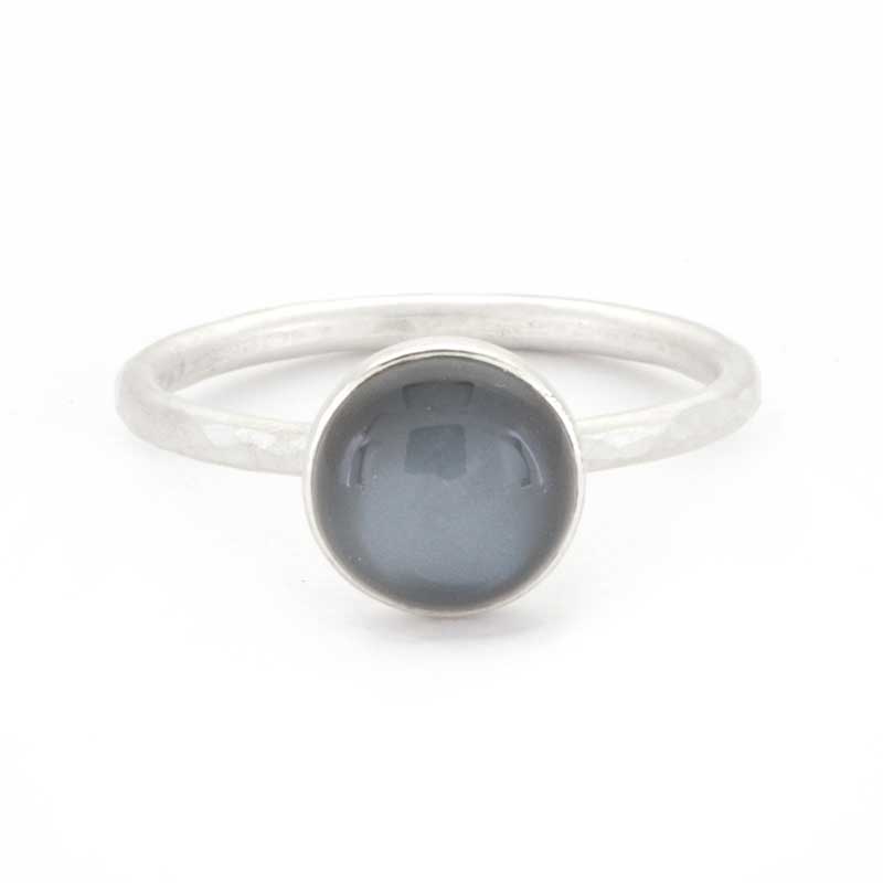 Black Moonstone and Silver Hammered Stacking Ring