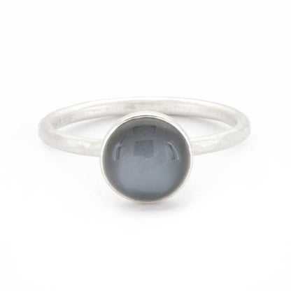 Black Moonstone and Silver Hammered Stacking Ring